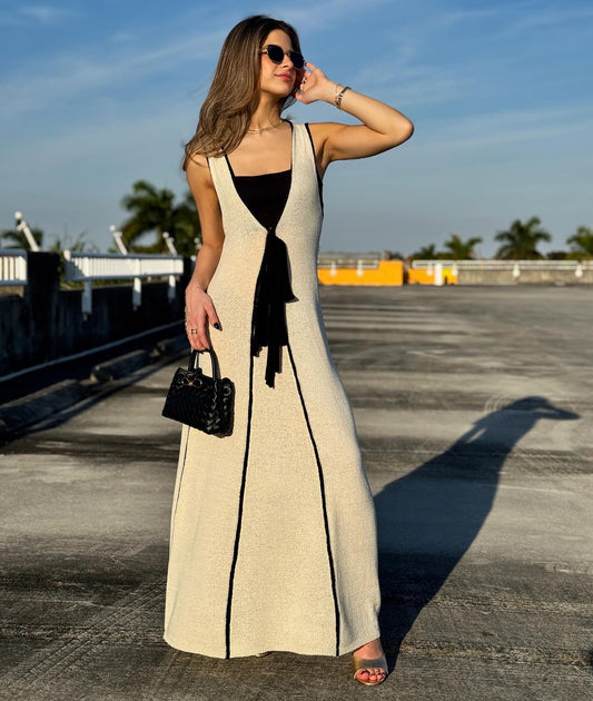 Zena® | Robe Longue en Maille Bicolore