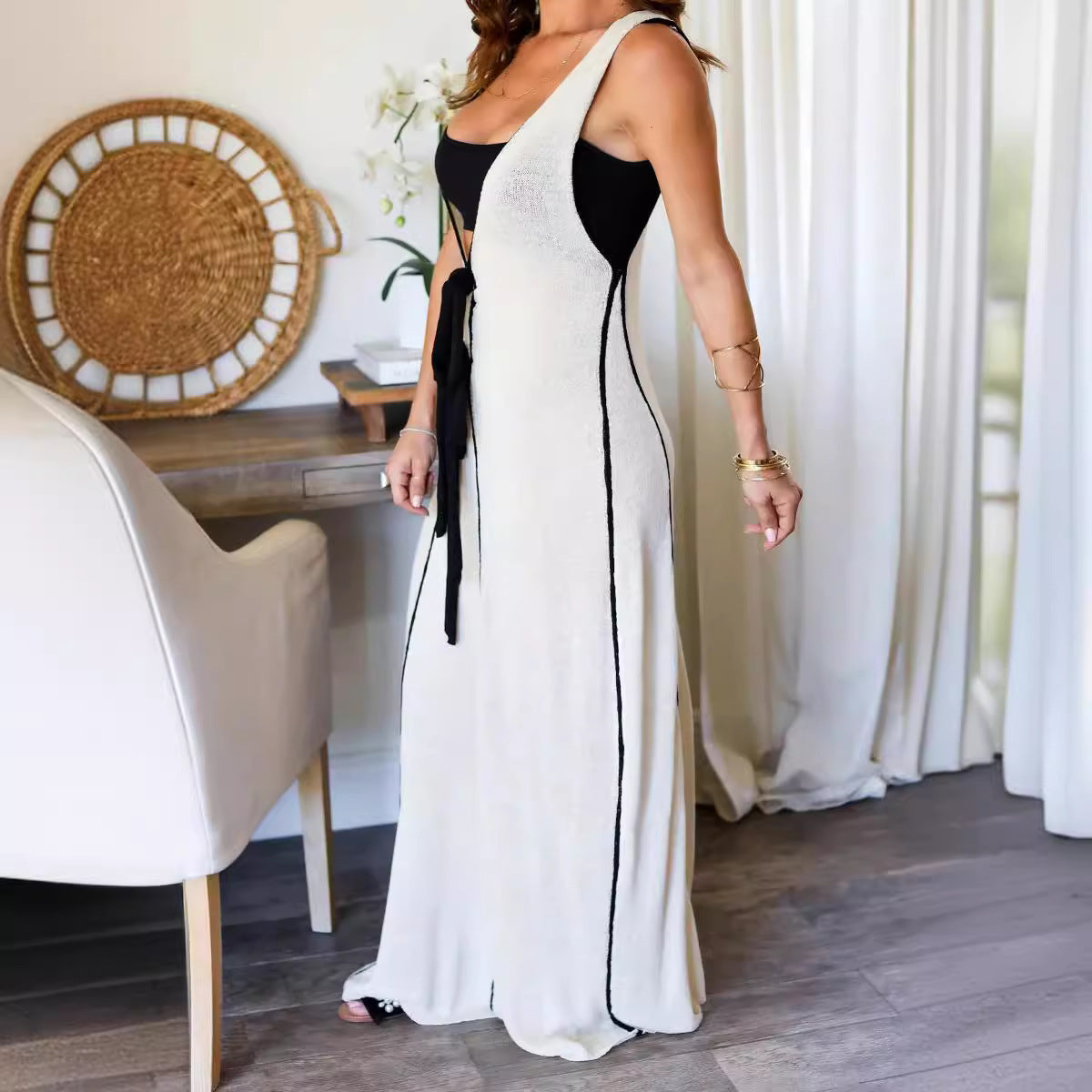 Zena® | Robe Longue en Maille Bicolore