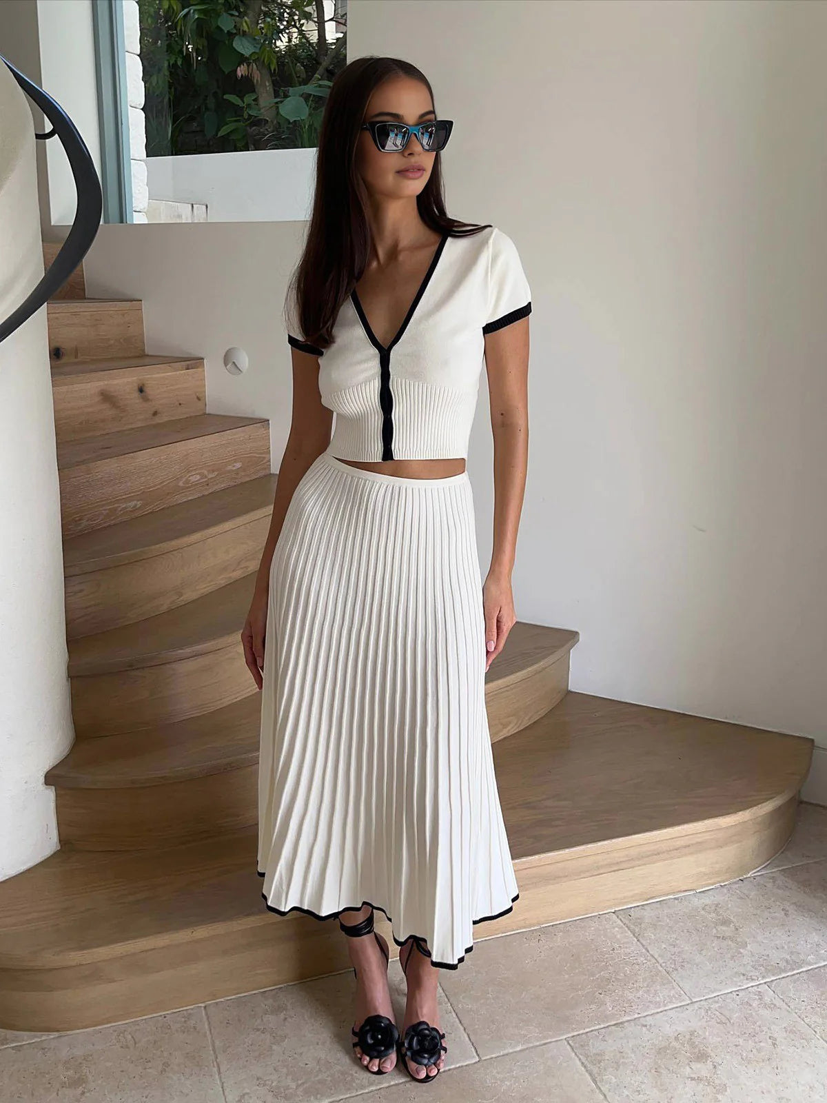 Côme® | Ensemble Tricot Jupe Plissée
