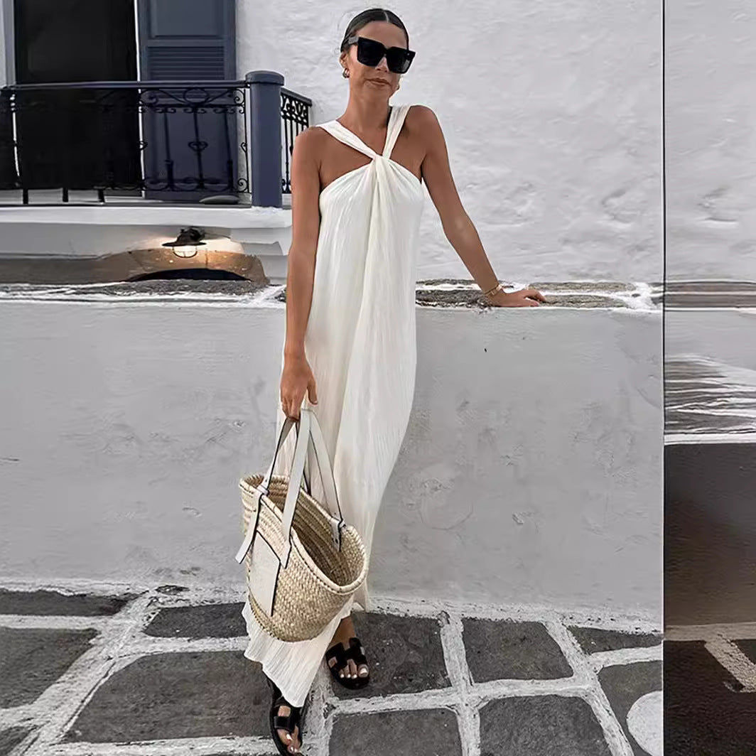 LÉONE® | Robe Longue Plissée à Col Halter