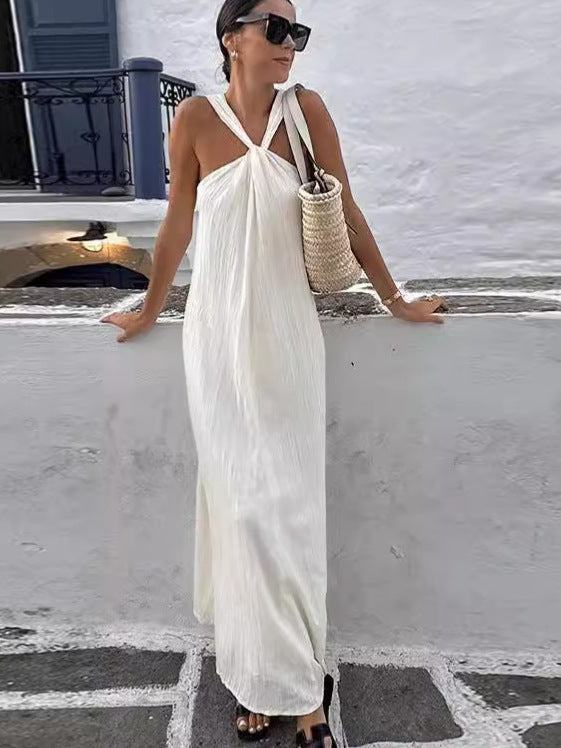 LÉONE® | Robe Longue Plissée à Col Halter