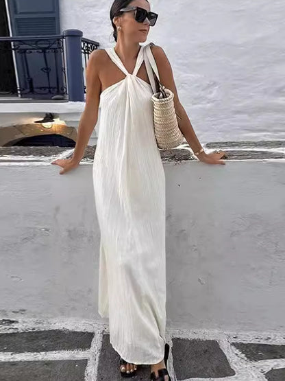 LÉONE® | Robe Longue Plissée à Col Halter
