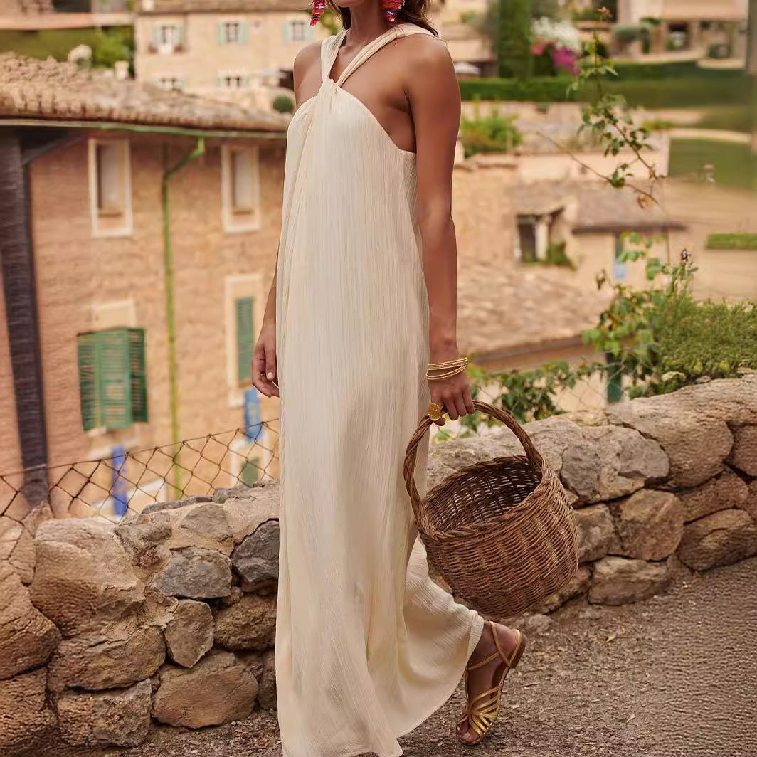 LÉONE® | Robe Longue Plissée à Col Halter